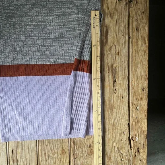 Free People Colorblock Midi Knit Ribbed Skirt Size Small Slit Pull On Boho Chic - Picture 9 of 10